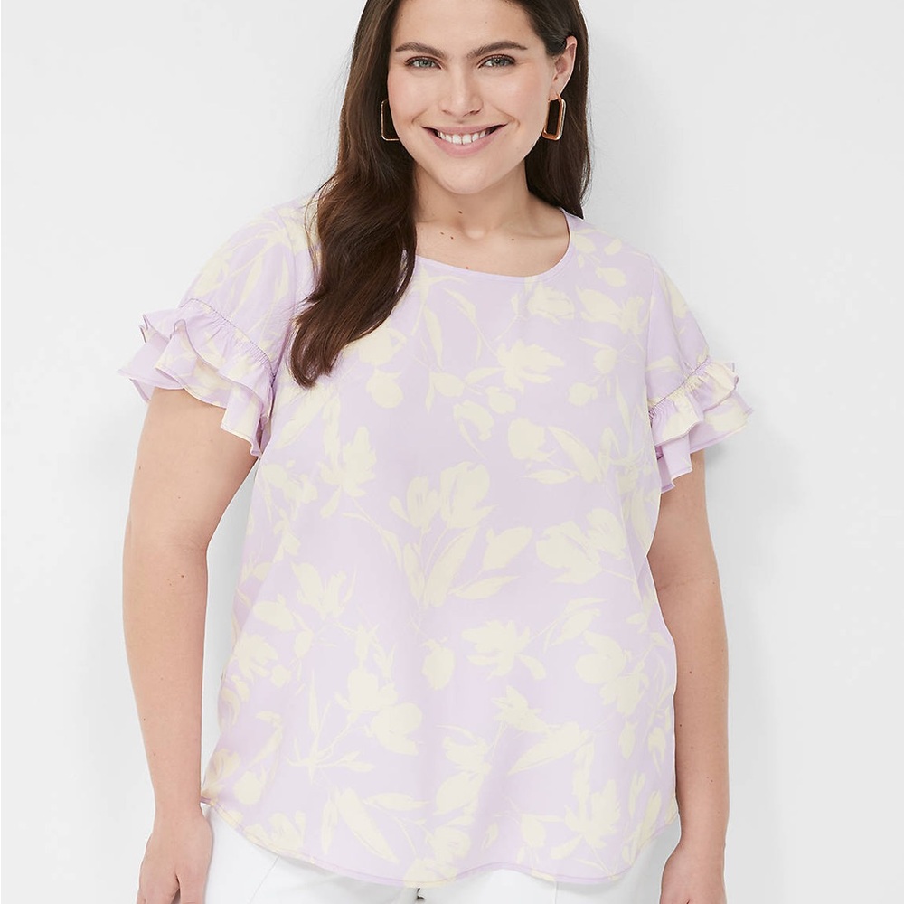 Lane Bryant Purple Flutter Sleeve Blouse Size 22 FLAWED